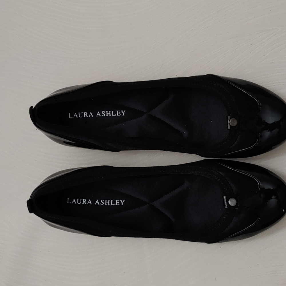Laura Ashley Black Patent and Fabric Ballet Flats